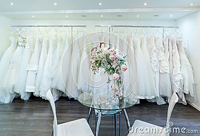 Collection of wedding dresses Stock Photo