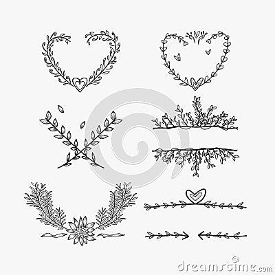 Wedding element doodle art style collection Cartoon Illustration