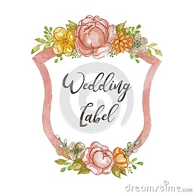 Watercolor wedding rose emblem. Hand draw floral illustration Cartoon Illustration