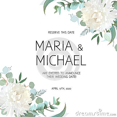 Wedding eucalyptus and white chrysanthemum flowers vector design Vector Illustration