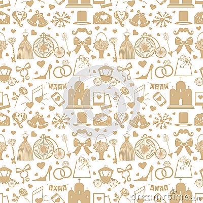 Wedding Flat Design elements in seamless pattern Vector Illustration