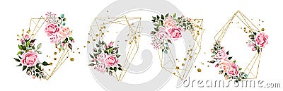 Wedding floral geometric triangular frame Vector Illustration