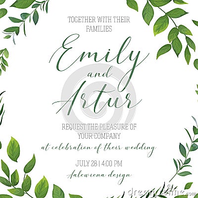 Wedding floral greenery invitation, invite, save the date card v Vector Illustration