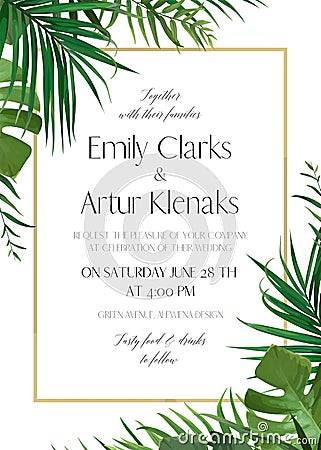 Wedding floral invitation, invite card with vector watercolor st Vector Illustration