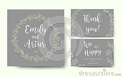 Wedding floral invitation invite flower card silver gray design Vector Illustration