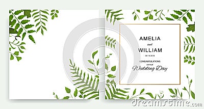Wedding floral invite cards design with vector watercolor style deferent leaves Stock Photo