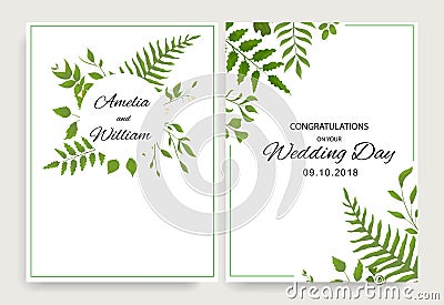 Wedding floral invite cards design with vector watercolor style deferent leaves Stock Photo