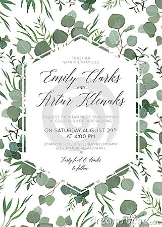 Wedding floral invite, invitation, save the date card design wit Vector Illustration