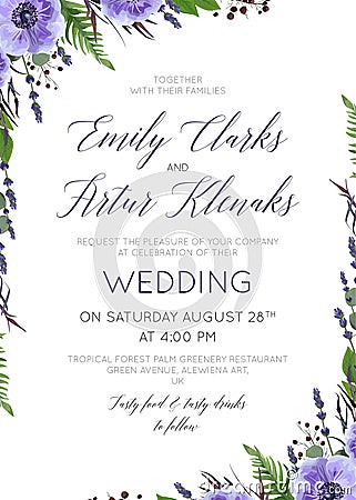 Wedding floral invite, invitation, save the date card design wit Vector Illustration