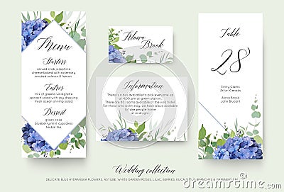 Wedding floral personal menu, place, information, table number c Vector Illustration