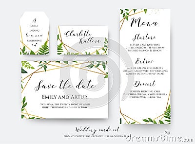 Wedding floral save the date, menu, place card & label template Vector Illustration