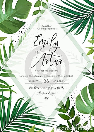 Wedding floral watercolor invite, invitation, save the date card Vector Illustration