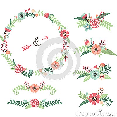 Wedding Flower Elements Vector Illustration