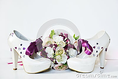 Wedding flower and shoes Stock Photo