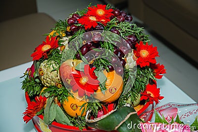 Many fruits are left in the tray - Vietnam wedding fruit tray Stock Photo