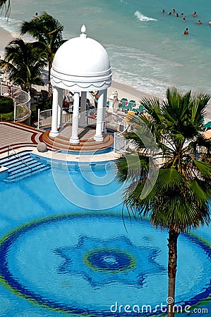 Wedding gazebo , swimming pool and ocean Stock Photo