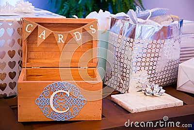 Wedding Gift Table Cards Box Stock Photo