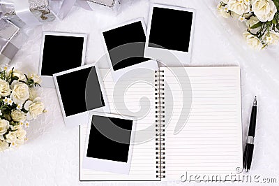 Wedding photo album polaroid frames copy space Stock Photo