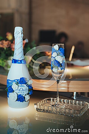 Wedding glass of shampagne on the table. Stock Photo