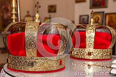 Wedding golden crowns Stock Photo