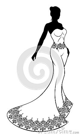 Wedding Gown Bride Silhouette Vector Illustration