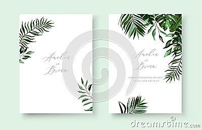 Wedding greenery tropical exotic floral minimalist invitation card save the date design Vector Illustration