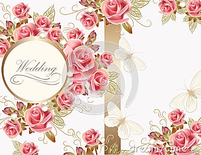 Wedding greeting card design with roses Stock Photo