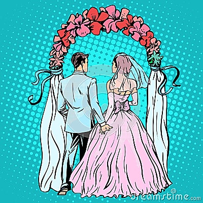 Wedding groom bride altar Vector Illustration