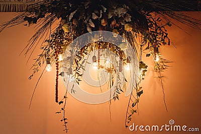 Wedding hall with floral arrangement Stock Photo