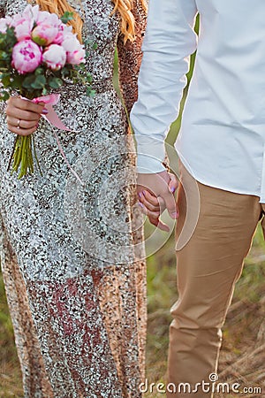 Wedding hands of the enamoured Stock Photo