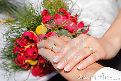 Wedding hands with rings Stock Photo