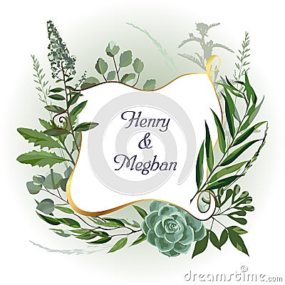 Wedding herbal frame Vector Illustration