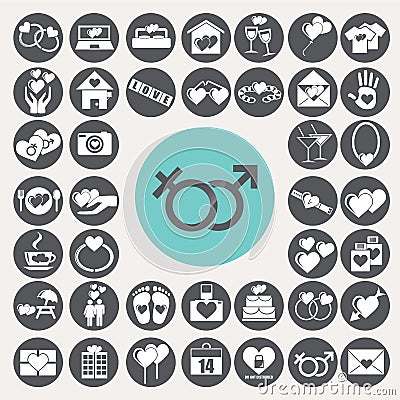 Wedding and honeymoon icons set. Stock Photo