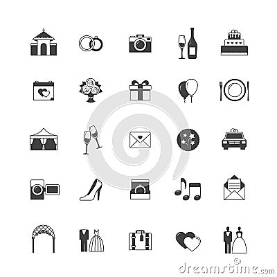 Wedding icon set. Vector illustration, flat style. Vector Illustration