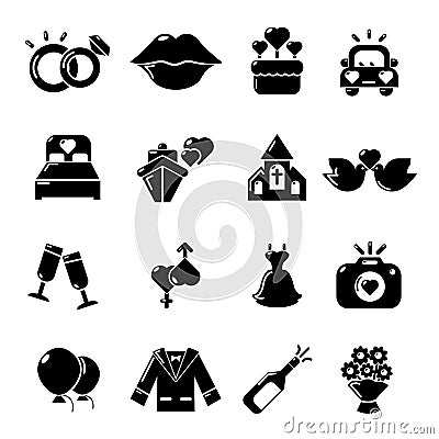 Wedding icons set, simple style Vector Illustration