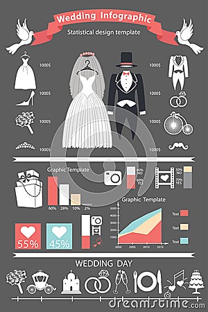 Wedding infographics set. Retro wedding clothing Vector Illustration