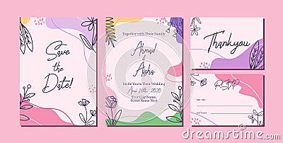 Wedding invitaion stationary set. floral botanical ornament. abstract background Vector Illustration