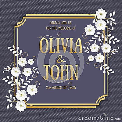 Wedding invitation and announcement card with floral background artwork. Elegant ornate floral backgroun Vector Illustration