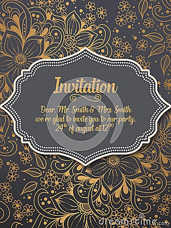 Wedding invitation and announcement card with ornament in Arabian style. Arabesque pattern. Vector Illustration