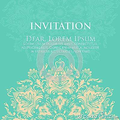 Wedding invitation and announcement card with ornament in Arabian style. Arabesque pattern. Eastern ethnic ornament Vector Illustration