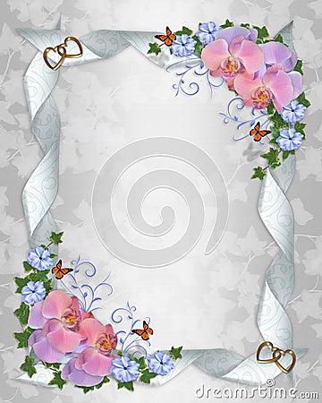Wedding invitation border orchids Cartoon Illustration