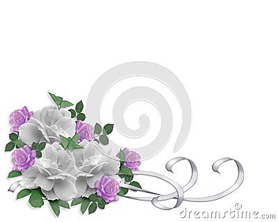 Wedding Invitation Border White Roses Cartoon Illustration