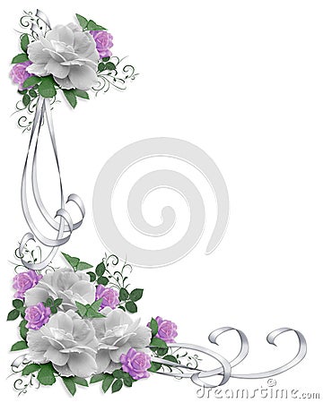 Wedding Invitation Border White Roses Cartoon Illustration