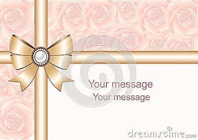 Wedding invitation with bow and ribbons. Vector Illustration