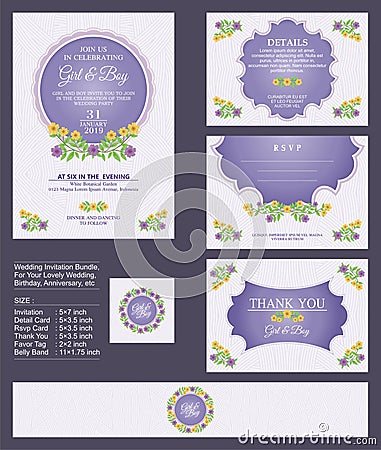 Wedding Invitation / Bridal shower with floral bouquets and wreath design Stock Photo