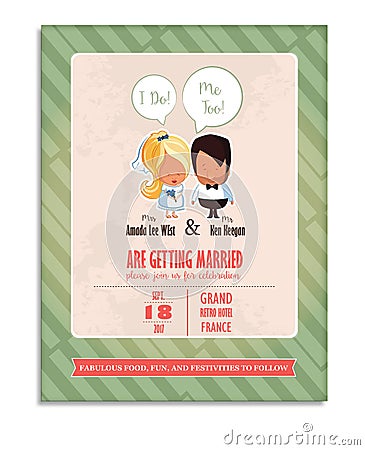 Wedding invitation. Bride, groom, couple Vector Illustration