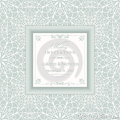 Wedding invitation card Arabic style blue color Vector Illustration
