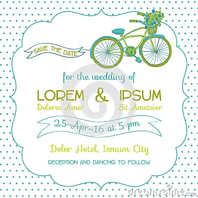 Wedding Invitation Card -Bicycle Theme Vector Illustration