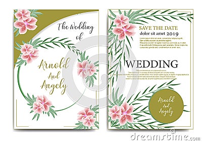 WEDDING INVITATION CARD WITH FLORAL WATERCOLOR Vector Illustration