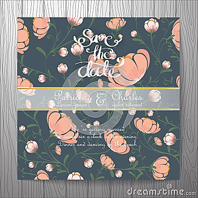 Wedding invitation card with flower Templates vintage elegant Vector Illustration